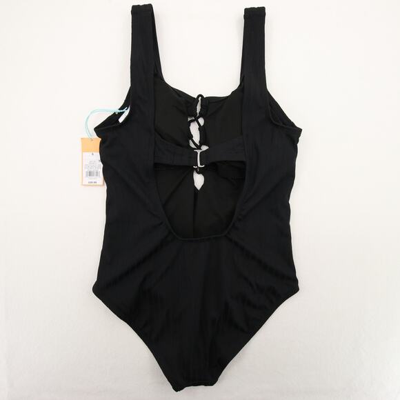 Kona Sol One Piece Swimsuit Black Ribbed Scoop Neck Lace Up Size Small NWT - Picture 14 of 14